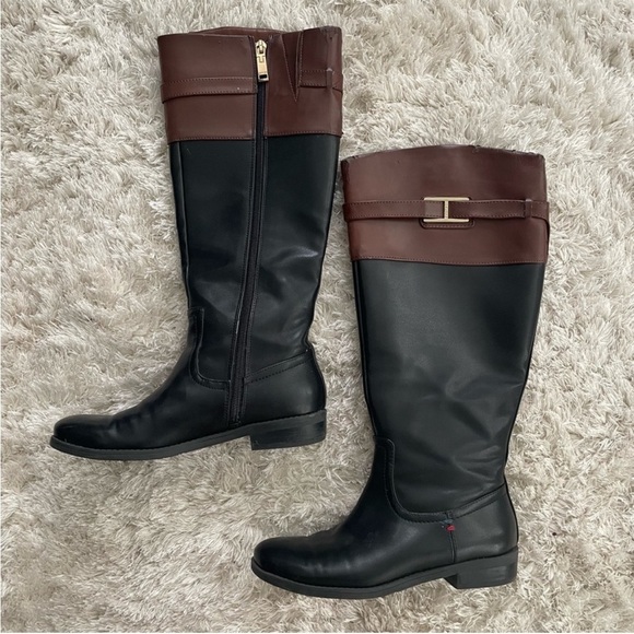 Tommy Hilfiger Black Tan Full Zip Riding Boots Size 6.5 - Picture 3 of 16